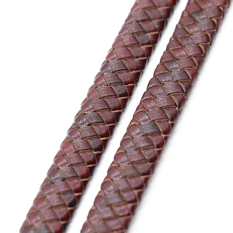 Flat braided leather cord - Brown